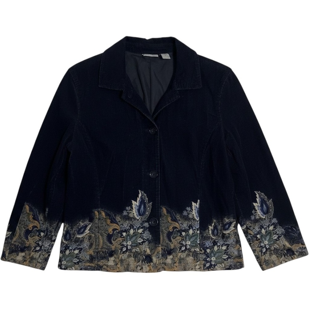 Chico Womens Blazer‎ 2 Black Peacock Print Vintage Y2K Classic Single Breasted